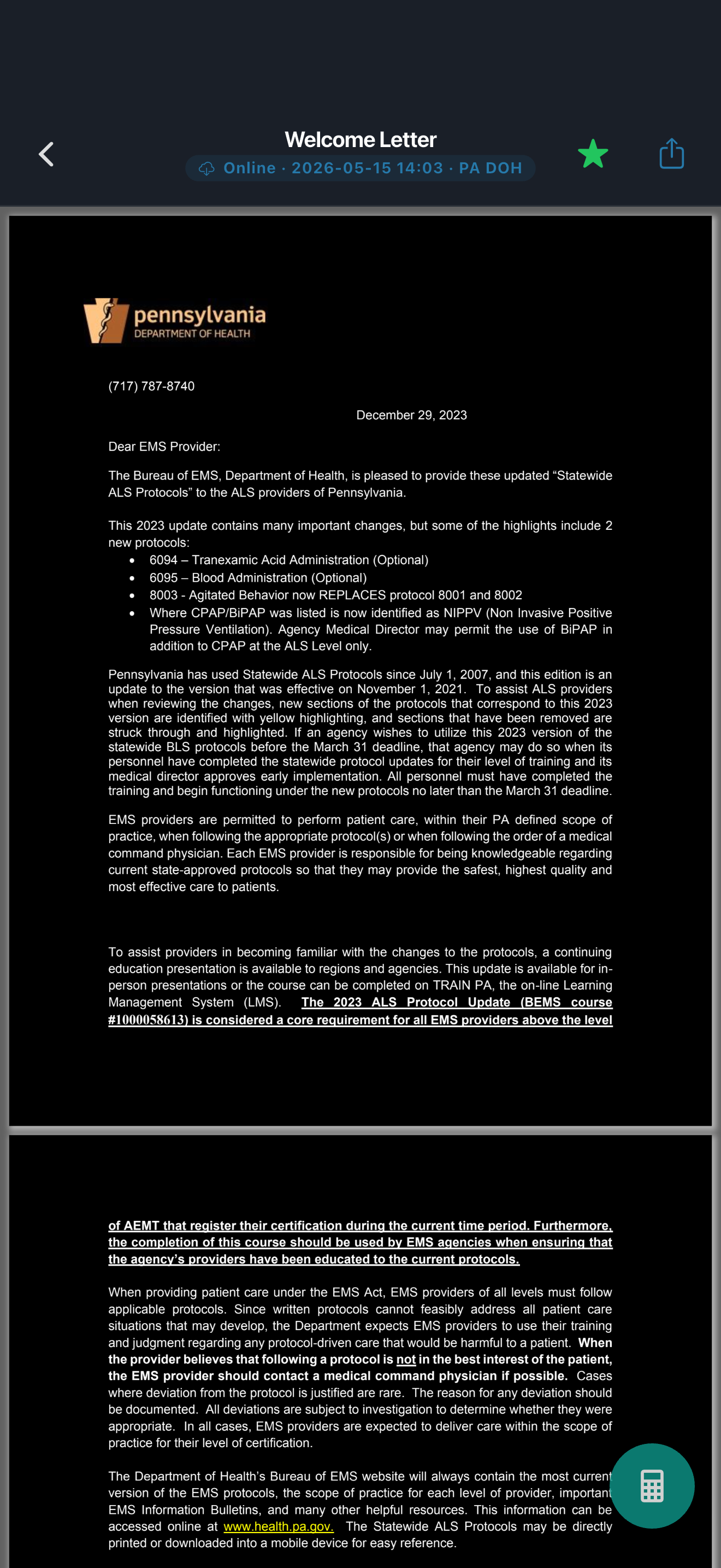 PA EMS Protocols Welcome ALS (Dark mode)
