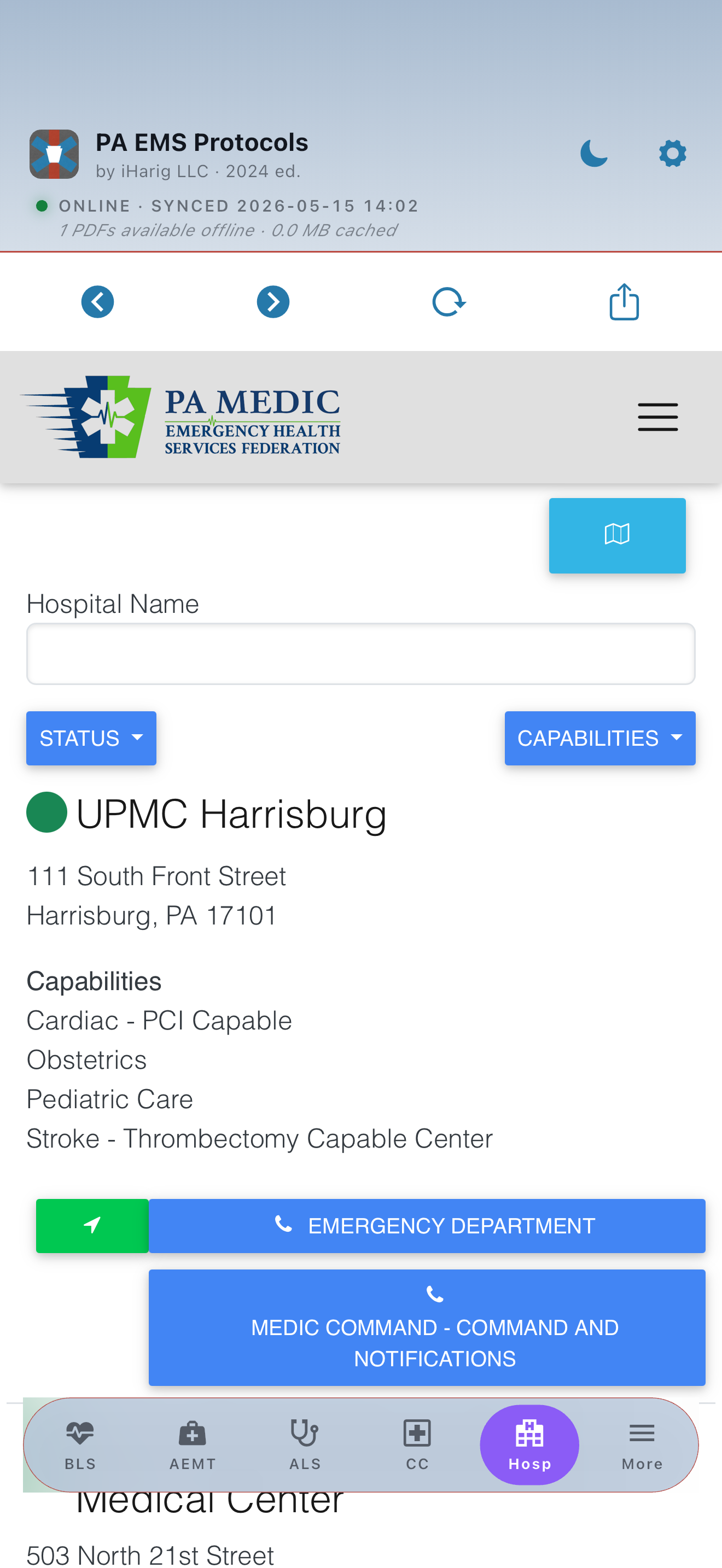 PA EMS Protocols Hospitals (Light mode)