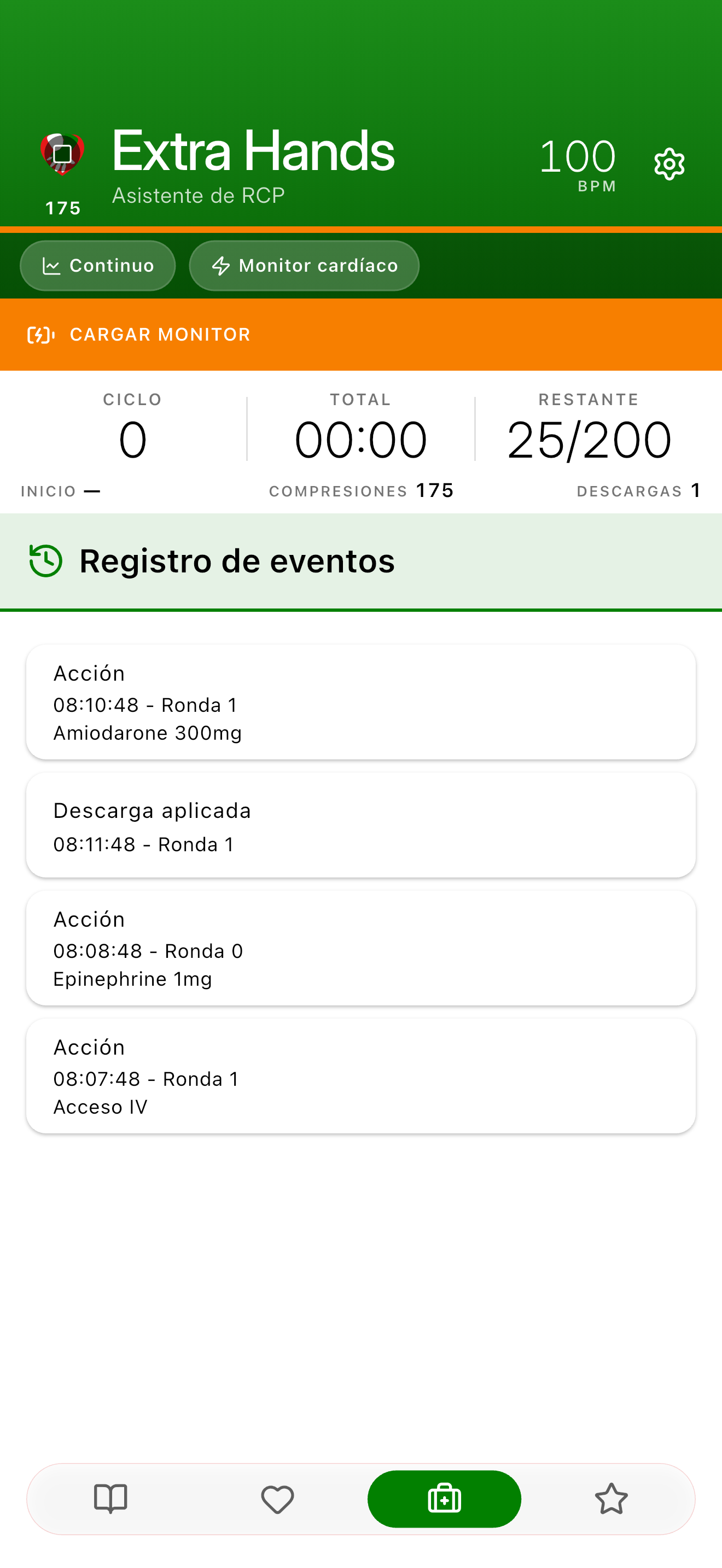 Event Log screen in Español