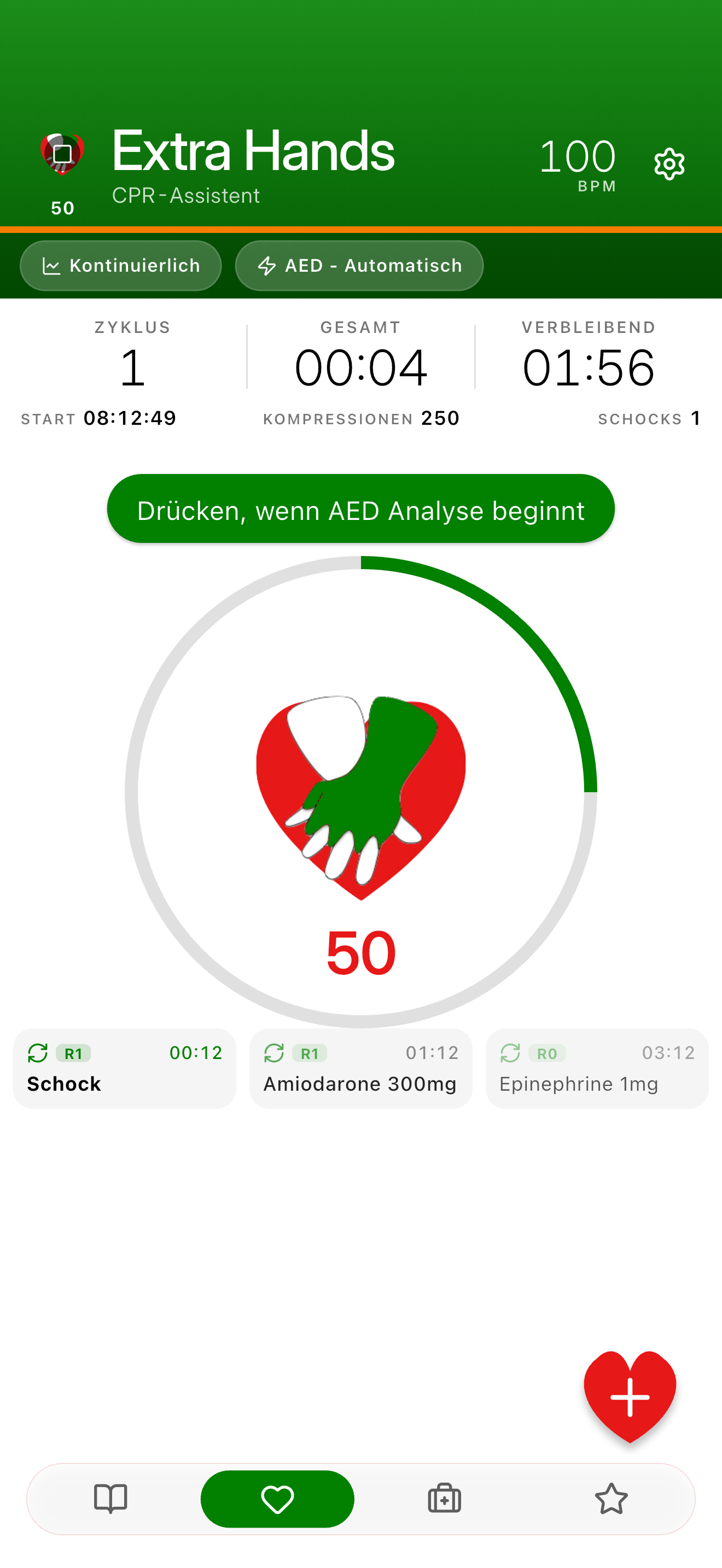 AED Warning screen in Deutsch
